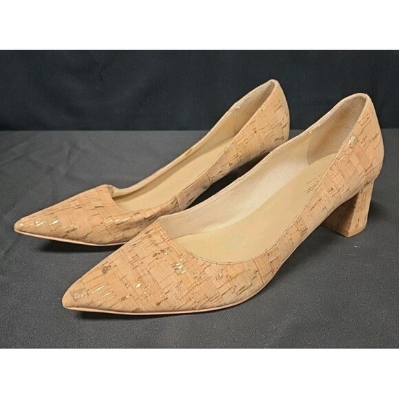 Kate Spade Size 9.5 Aerial Block Heel Pointed Toe Cork Gold Flecked Low Pumps - Picture 1 of 6